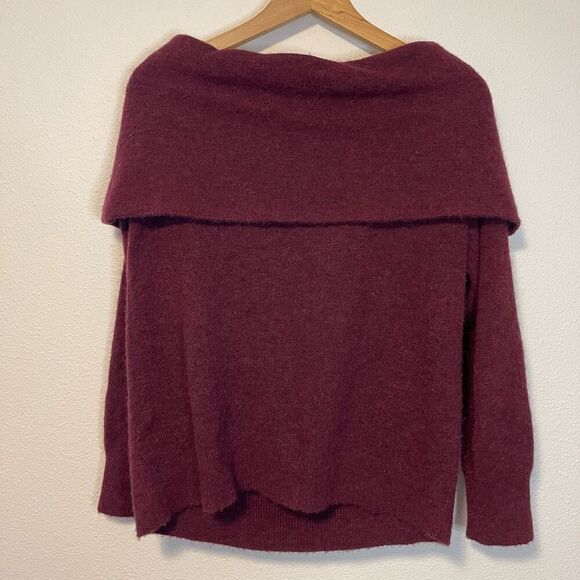 Club Monaco Off The Shoulder Burgundy Wool Blend Sweater Size Large - Picture 6 of 9